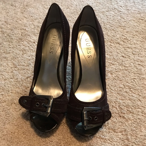 EUC brown suede buckle toe heels - Picture 2 of 4